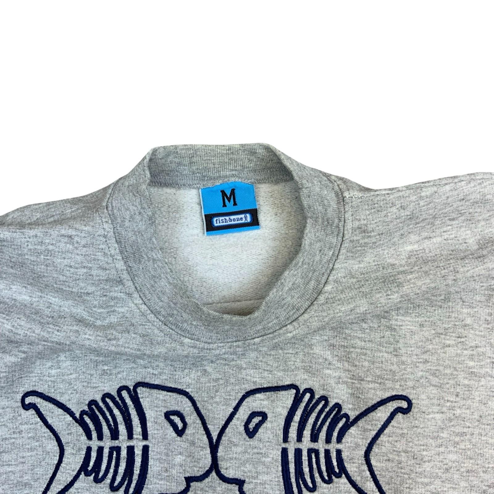 Y2K Fishbone FSBN Grey Embroidered Big Spell-Out Logo Crewneck Sweater Medium Vintage Superstore