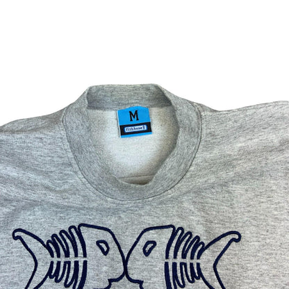 Y2K Fishbone FSBN Grey Embroidered Big Spell-Out Logo Crewneck Sweater Medium Vintage Superstore
