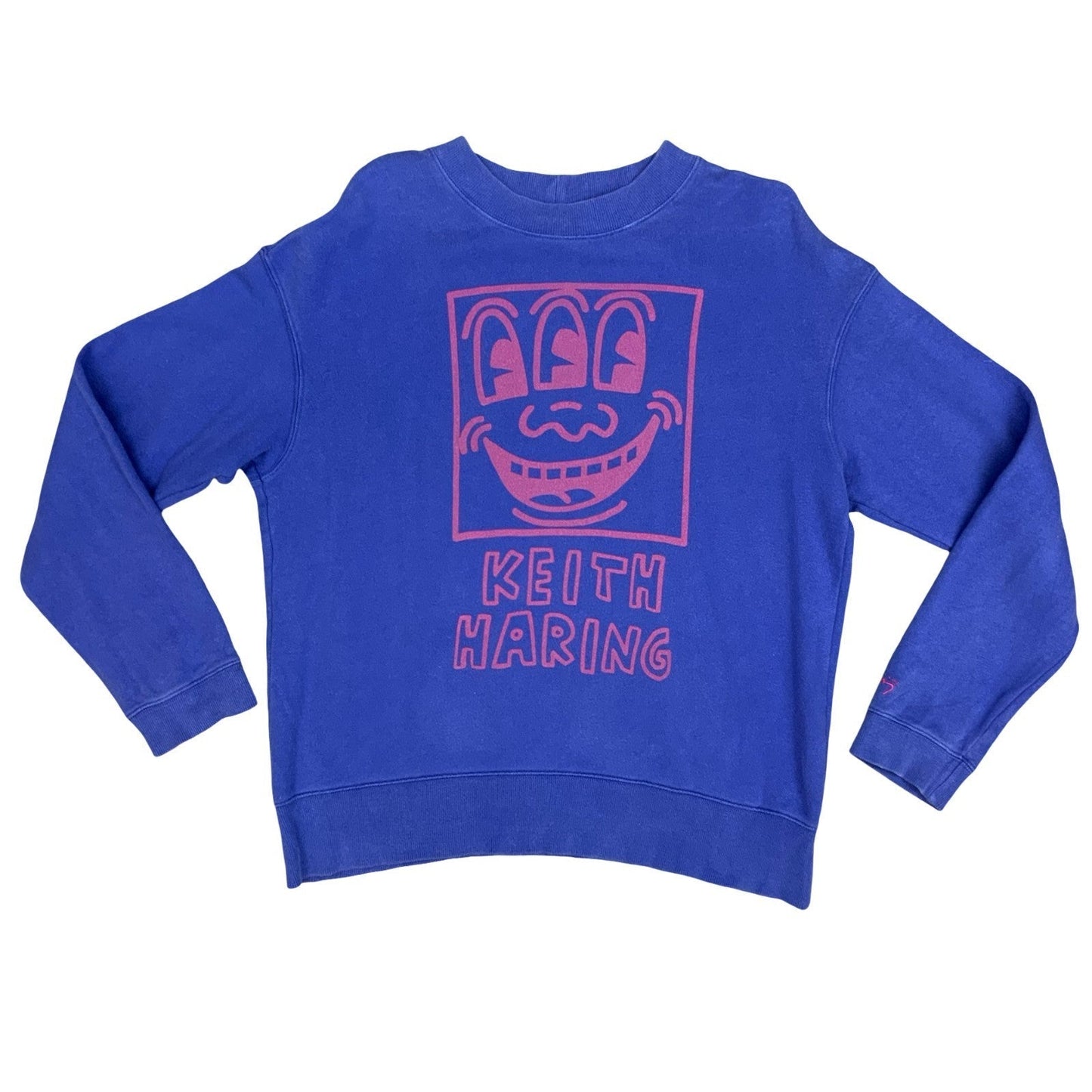 Keith Haring Art Smiley Big Printed Graphic Purple Crewneck Sweater Jumper XL Vintage Superstore