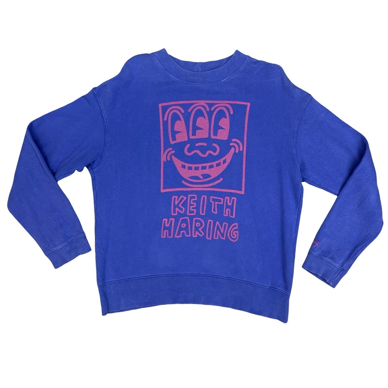 Keith Haring Art Smiley Big Printed Graphic Purple Crewneck Sweater Jumper XL Vintage Superstore