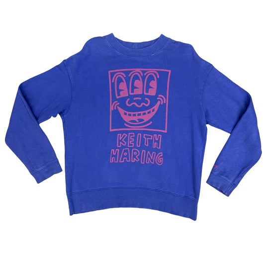 Keith Haring Art Smiley Big Printed Graphic Purple Crewneck Sweater Jumper XL Vintage Superstore