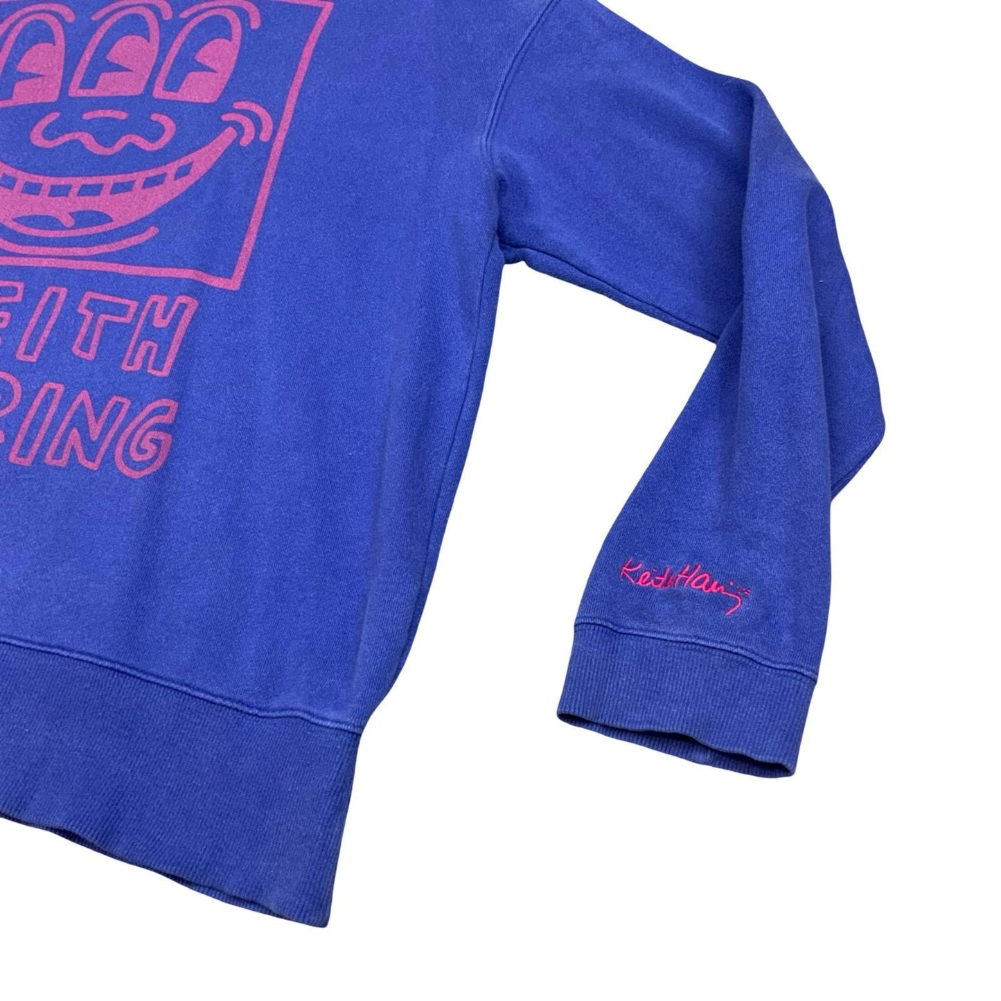 Keith Haring Art Smiley Big Printed Graphic Purple Crewneck Sweater Jumper XL Vintage Superstore