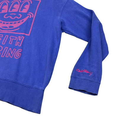 Keith Haring Art Smiley Big Printed Graphic Purple Crewneck Sweater Jumper XL Vintage Superstore