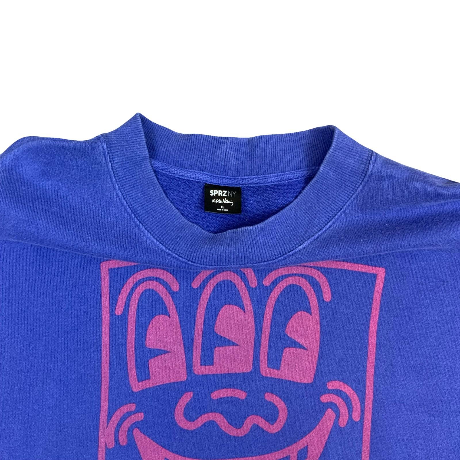 Keith Haring Art Smiley Big Printed Graphic Purple Crewneck Sweater Jumper XL Vintage Superstore