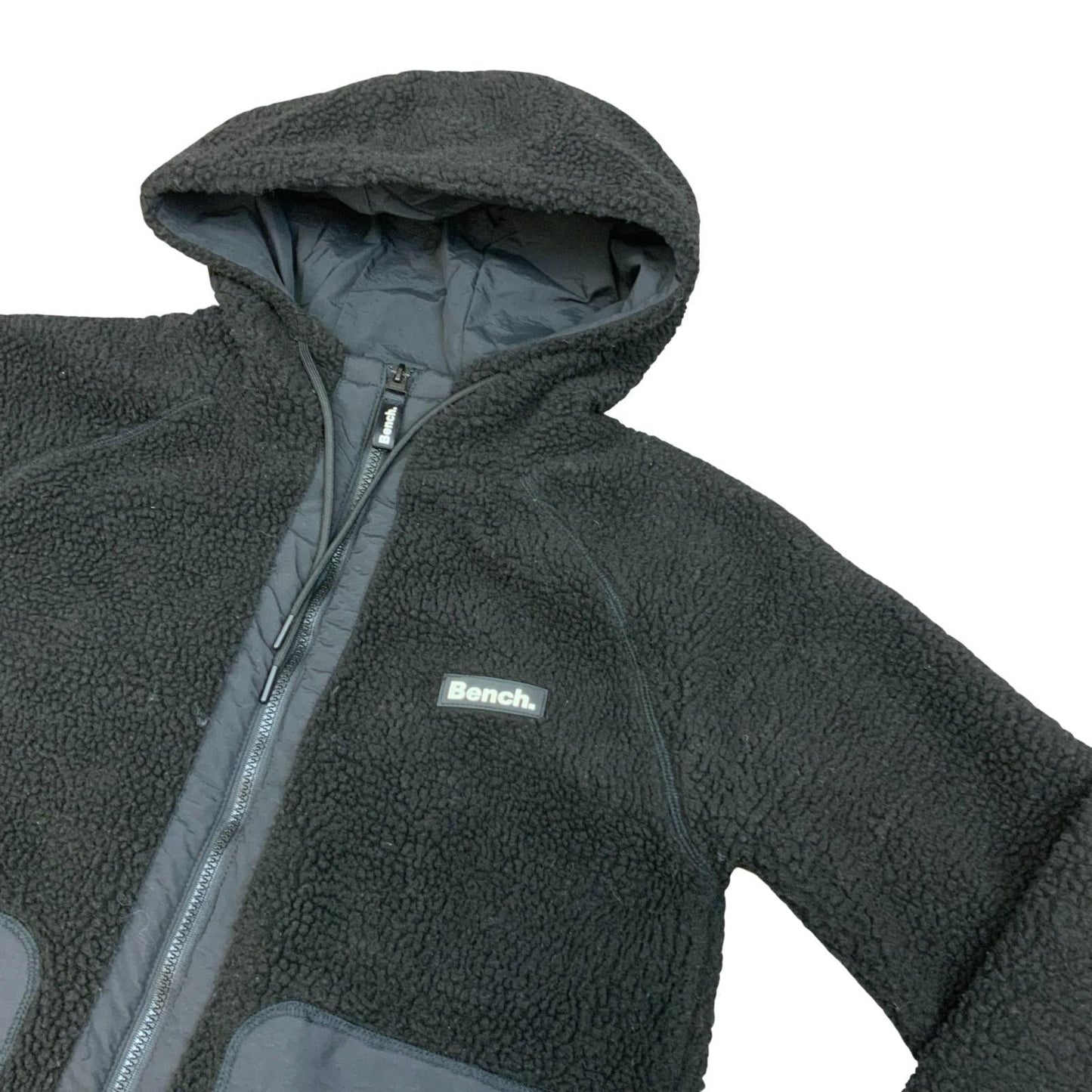 Y2K Womens Bench Fifi Sherpa Spell-Out Logo Hooded Zip-Up Jacket Large Vintage Superstore