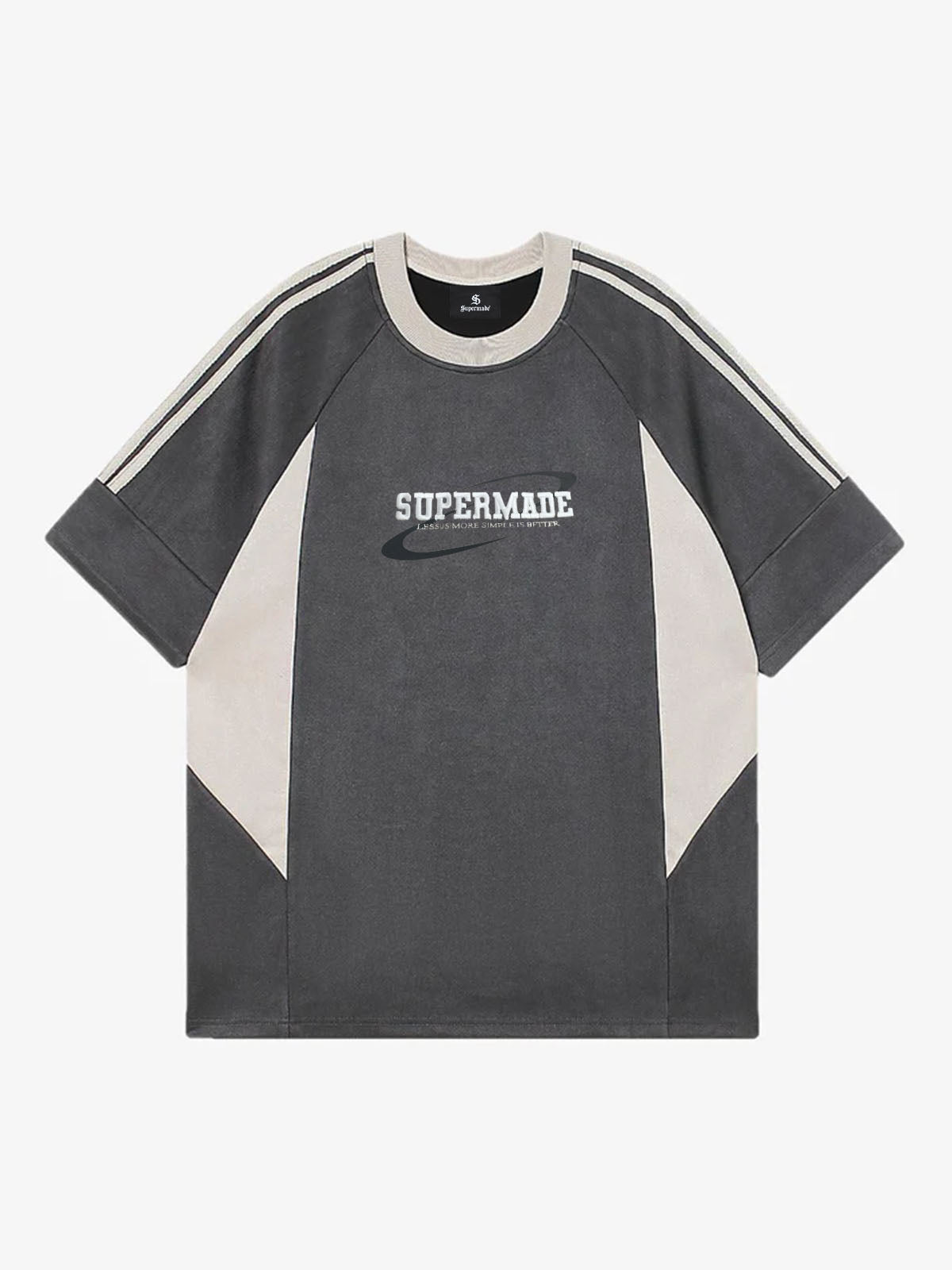 Suede Contrast Color Spliced Letter Embroidery Oversize T-shirt - 2462 SP250915KSND