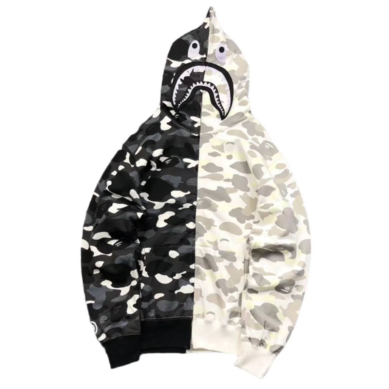 BAPE CITY CAMO HALF SHARK FULL ZIP HOODIE WHITE/BLACK Status Shipping