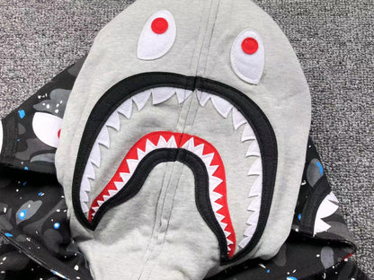 BAPE SPACE CAMO DOUBLE SHARK FULL ZIP HOODIE BLACK Status Shipping