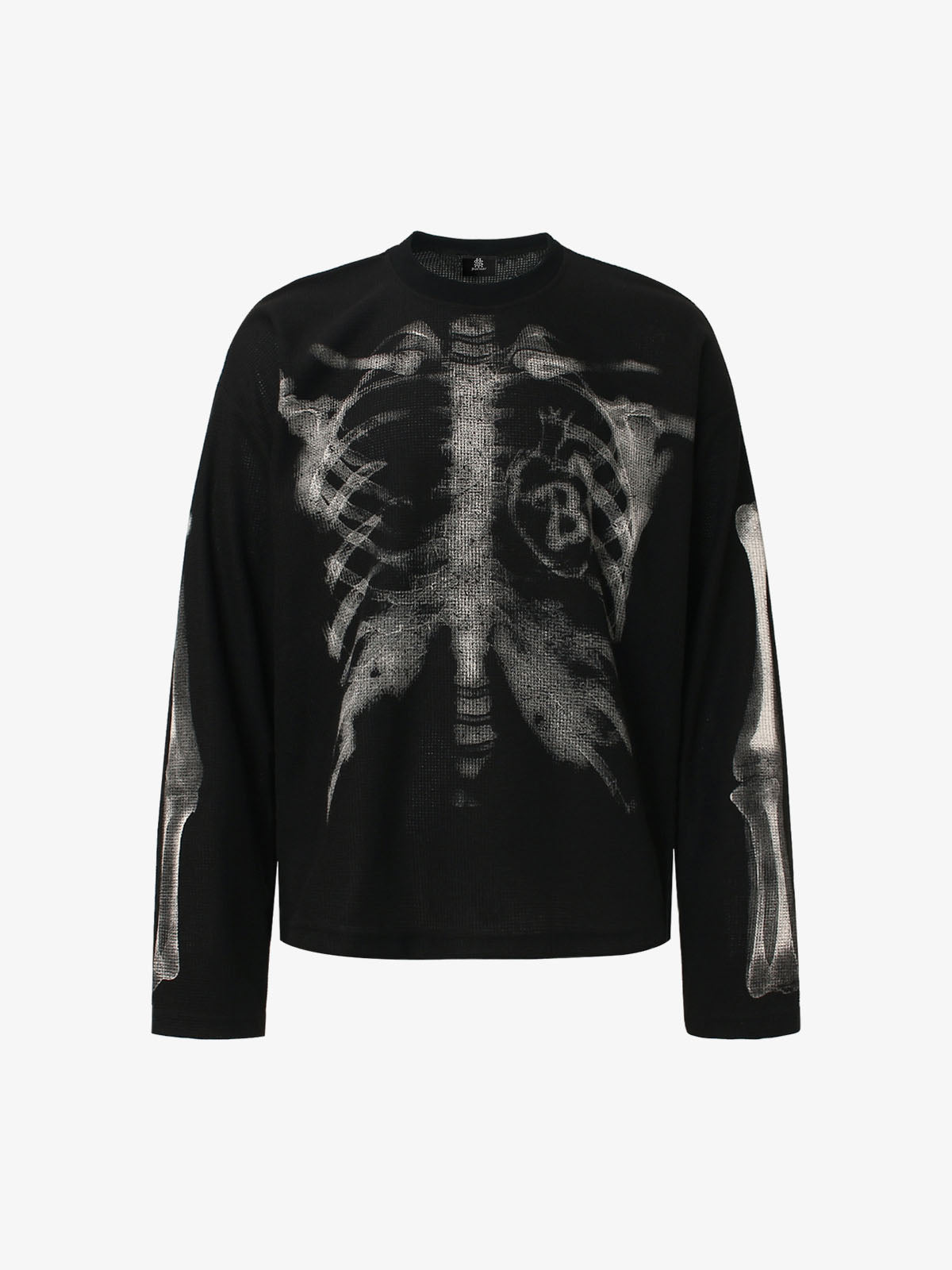 Skeleton Graphic Waffle Sweatshirt – Spooky Halloween Vibes - 2495 SP250915KSND