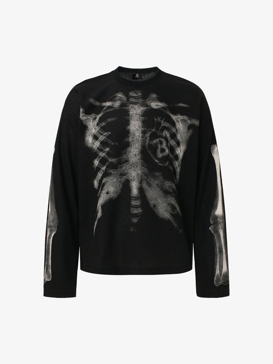 Skeleton Graphic Waffle Sweatshirt – Spooky Halloween Vibes - 2495 SP250915KSND