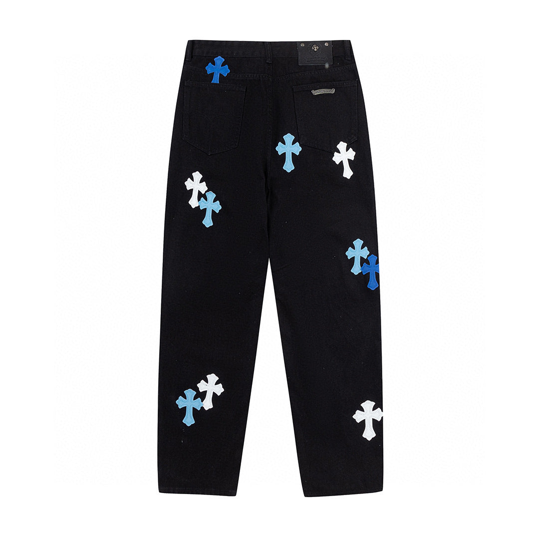 CHROME HEARTS BLUE CROSS PATCH JEANS BLACK Status Shipping