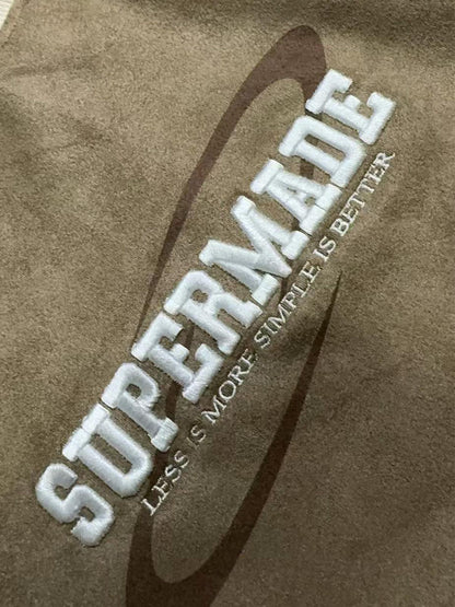 Suede Contrast Color Spliced Letter Embroidery Oversize T-shirt - 2462 SP250915KSND