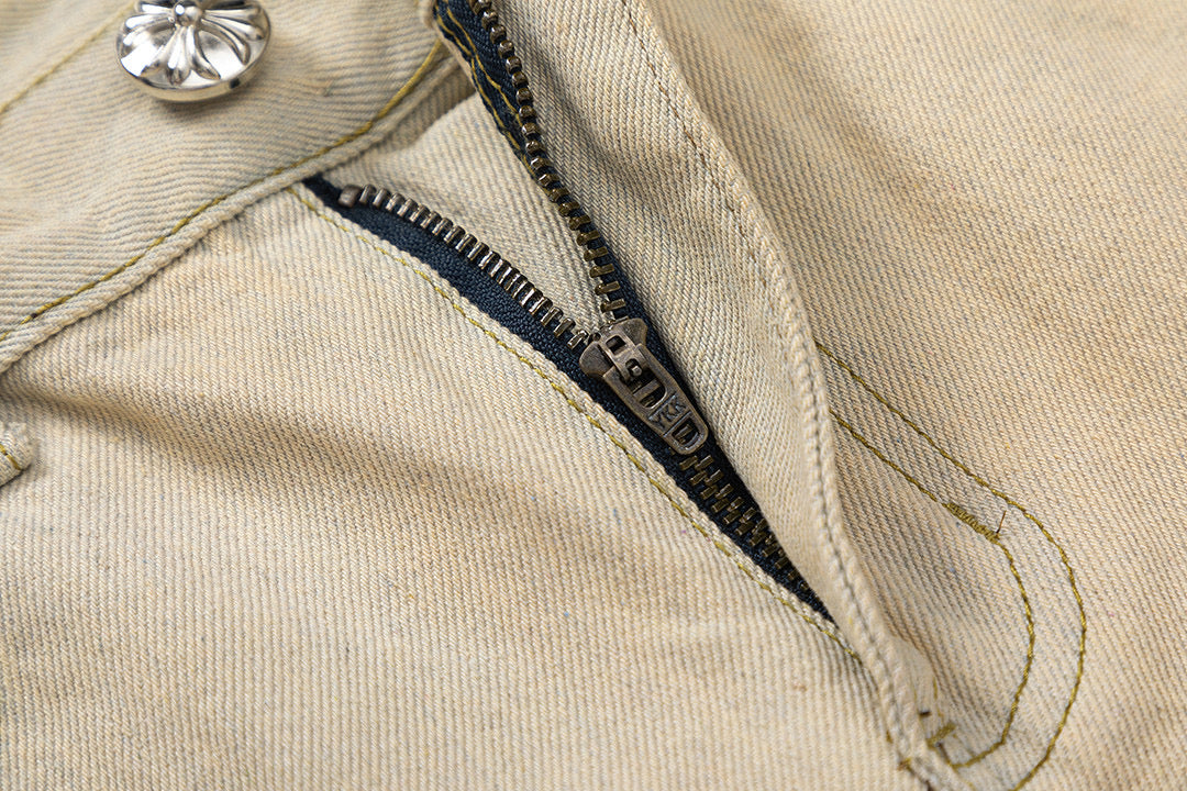 CHROME HEARTS ORANGE BROWN CROSS PATCH JEANS BEIGE Status Shipping