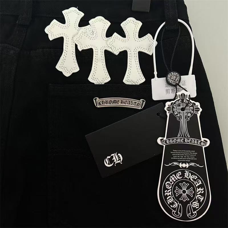 CHROME HEARTS WHITE YELLOW CROSS PATCH JEANS BLACK Status Shipping