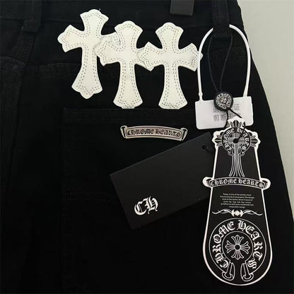 CHROME HEARTS WHITE YELLOW CROSS PATCH JEANS BLACK Status Shipping