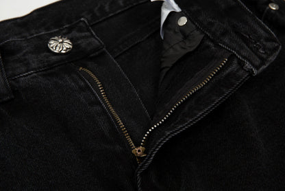 CHROME HEARTS BLACK CROSS PATCH JORTS BLACK Status Shipping