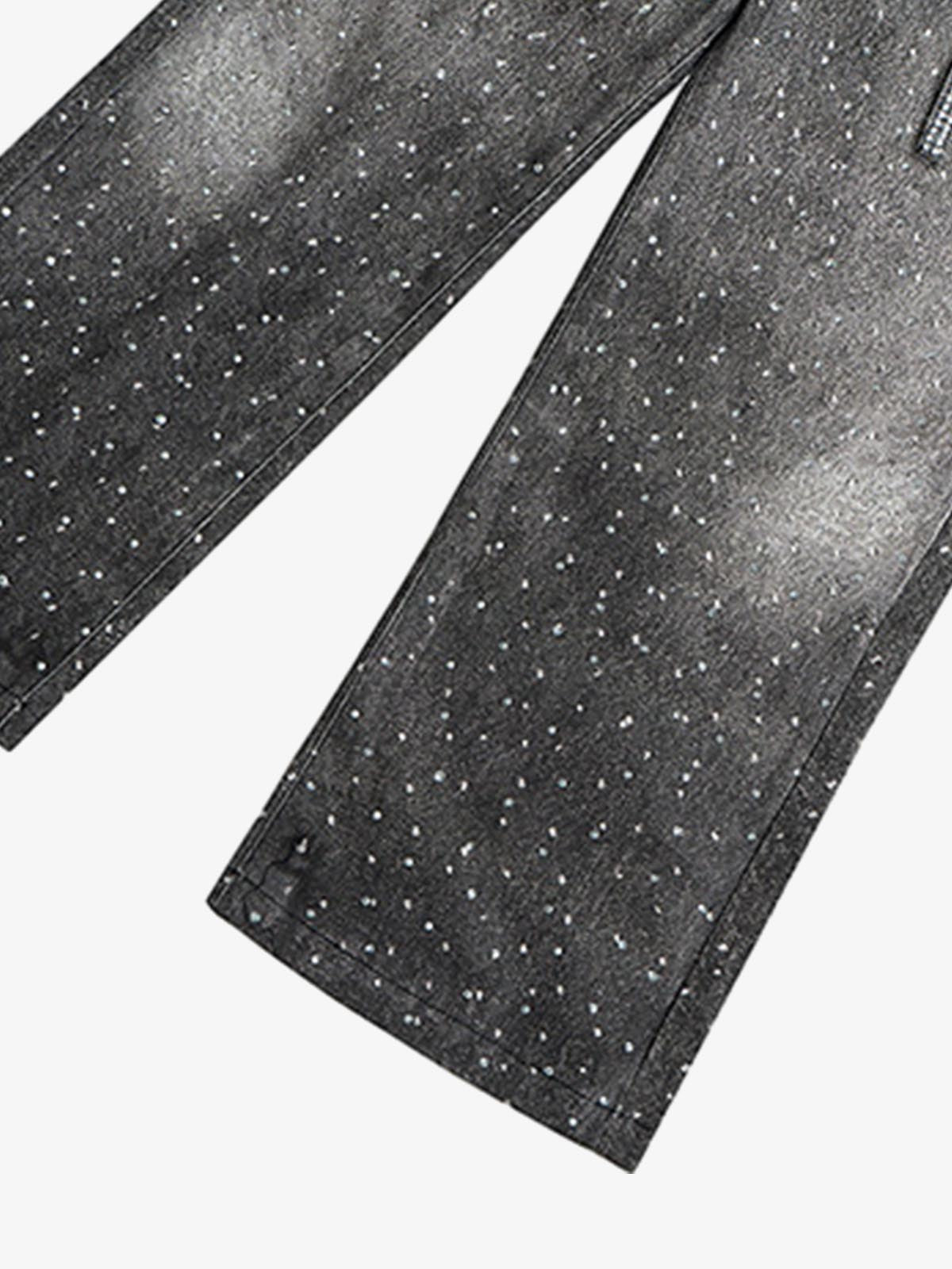 Denim Distressed Belt Diamond Decorated Jeans SP250915KSND