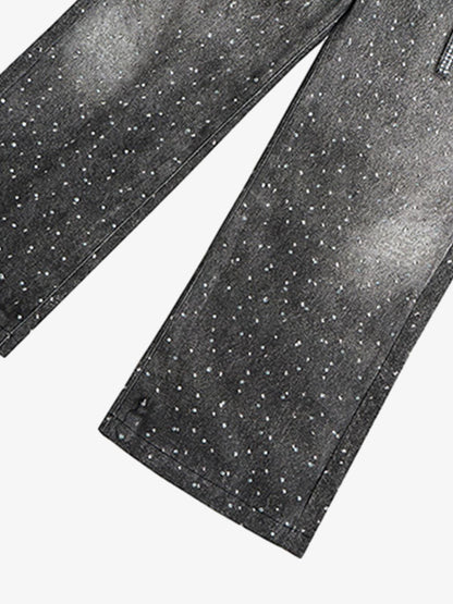 Denim Distressed Belt Diamond Decorated Jeans SP250915KSND