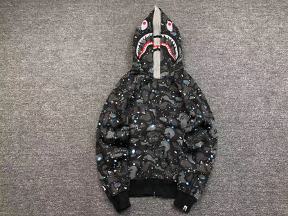 BAPE SPACE CAMO DOUBLE SHARK FULL ZIP HOODIE BLACK Status Shipping