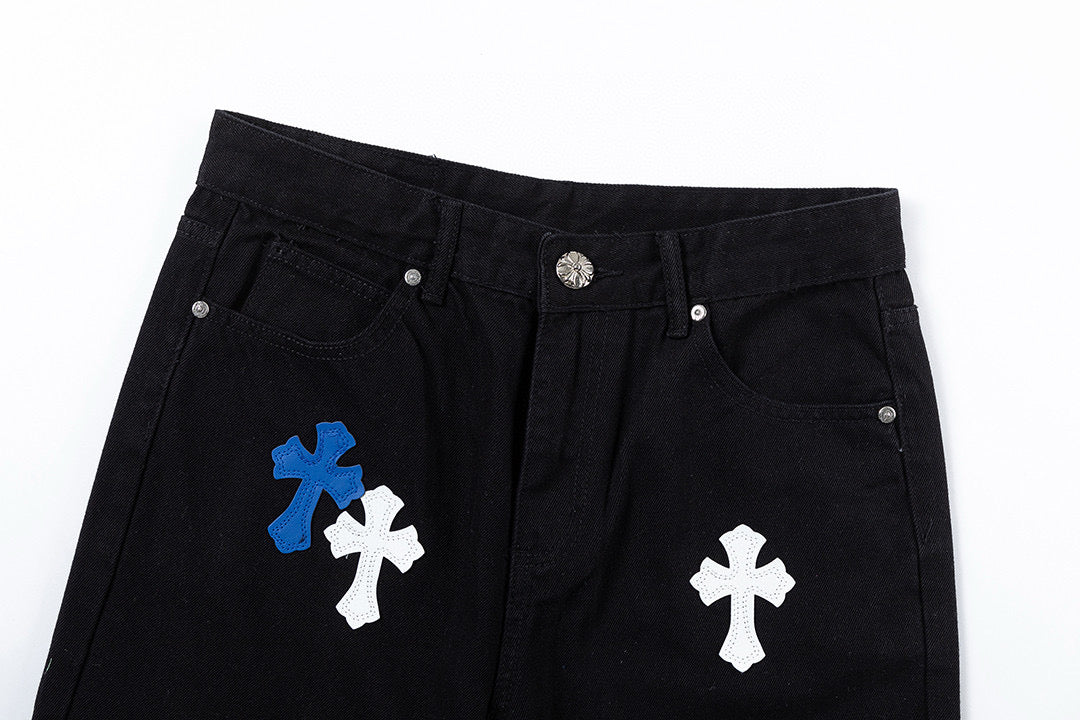 CHROME HEARTS BLUE CROSS PATCH JEANS BLACK Status Shipping