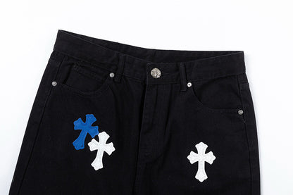 CHROME HEARTS BLUE CROSS PATCH JEANS BLACK Status Shipping