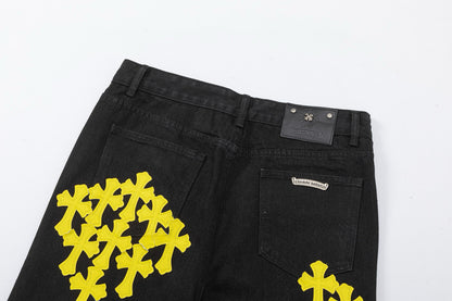 CHROME HEARTS YELLOW CROSS PATCH JEANS BLACK Status Shipping