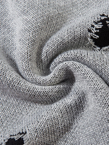 Vintage Spray-Painted Cross Hole Knit Sweater SP250915KSND