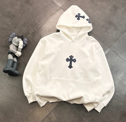 CHROME HEARTS BLACK CROSS PATCH HOODIE WHITE Status Shipping