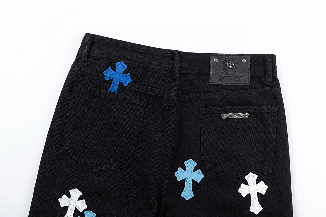 CHROME HEARTS BLUE CROSS PATCH JEANS BLACK Status Shipping