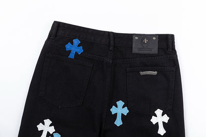 CHROME HEARTS BLUE CROSS PATCH JEANS BLACK Status Shipping