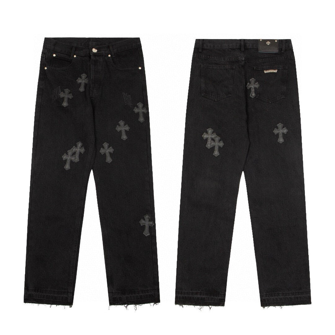 CHROME HEARTS BLACK CROSS PATCH JEANS BLACK Status Shipping