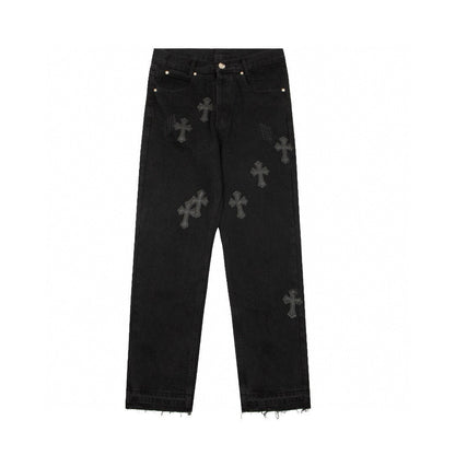 CHROME HEARTS BLACK CROSS PATCH JEANS BLACK Status Shipping