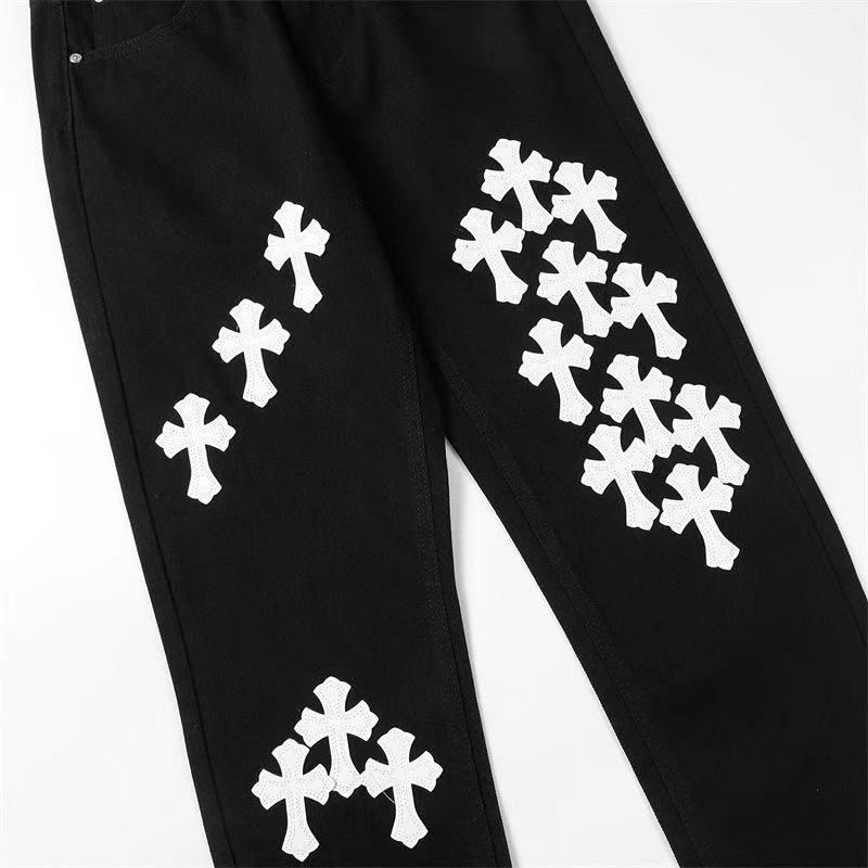CHROME HEARTS WHITE YELLOW CROSS PATCH JEANS BLACK Status Shipping