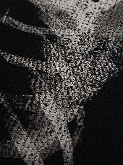 Skeleton Graphic Waffle Sweatshirt – Spooky Halloween Vibes - 2495 SP250915KSND