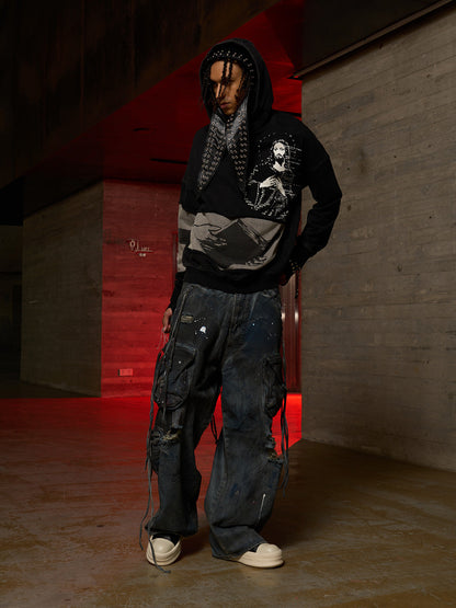 Distressed Electronic Exorcist Print Hoodie SP250915KSND