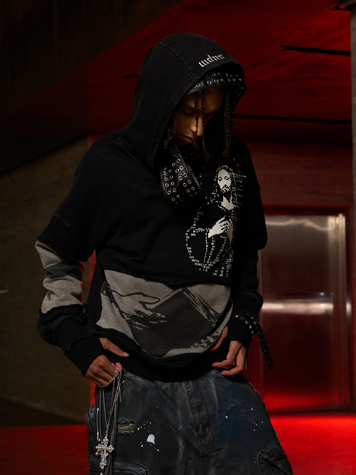 Distressed Electronic Exorcist Print Hoodie SP250915KSND