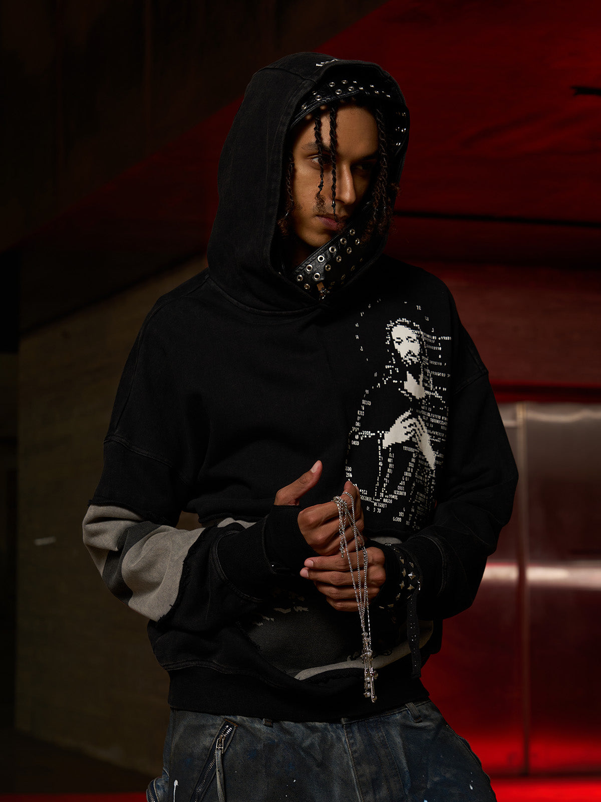 Distressed Electronic Exorcist Print Hoodie SP250915KSND