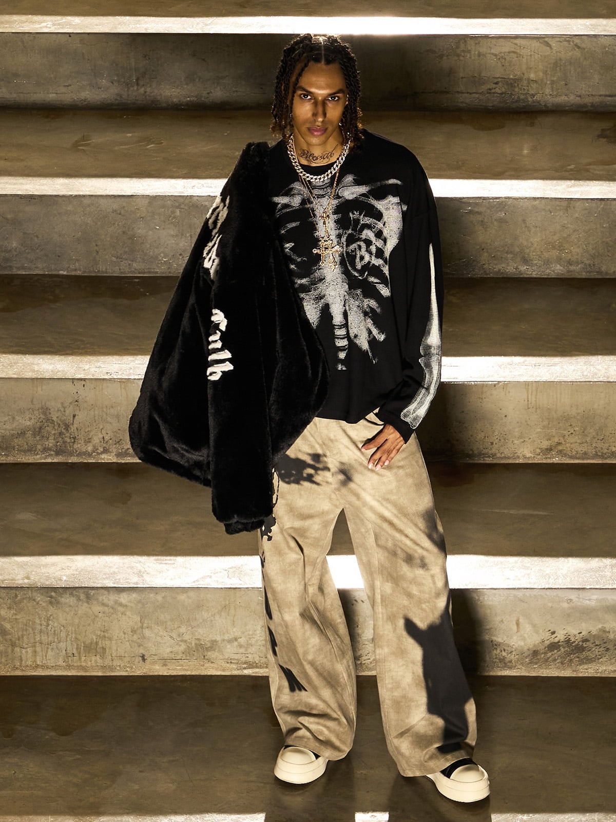 Skeleton Graphic Waffle Sweatshirt – Spooky Halloween Vibes - 2495 SP250915KSND