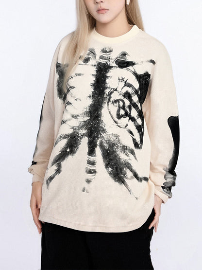 Skeleton Graphic Waffle Sweatshirt – Spooky Halloween Vibes - 2495 SP250915KSND