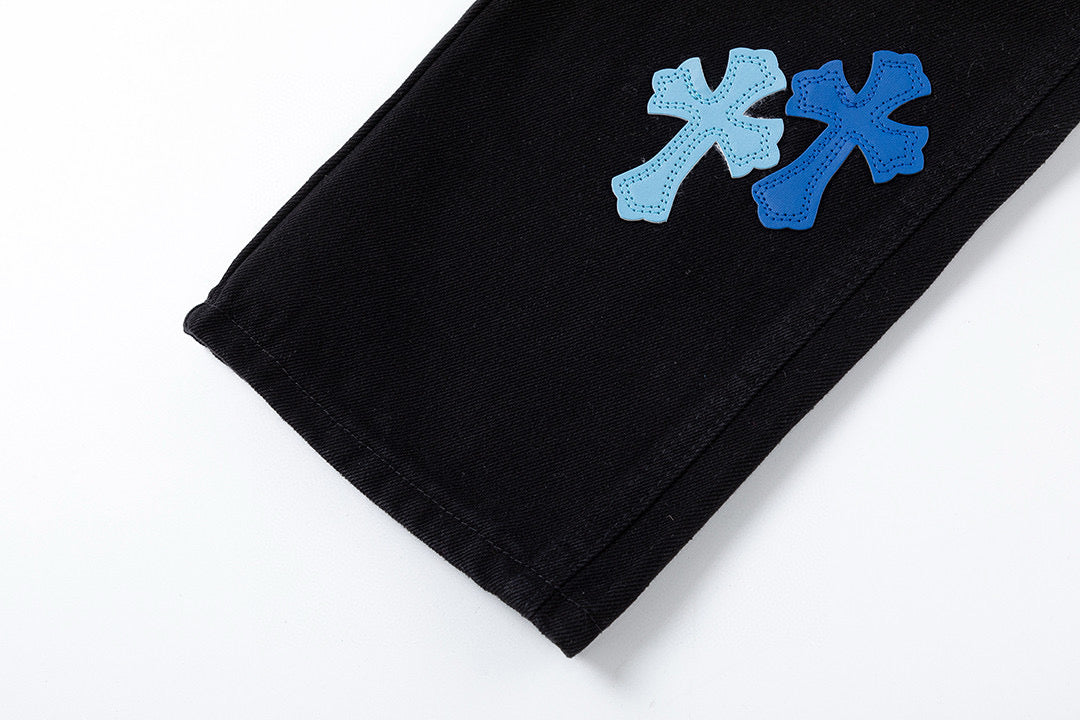 CHROME HEARTS BLUE CROSS PATCH JEANS BLACK Status Shipping