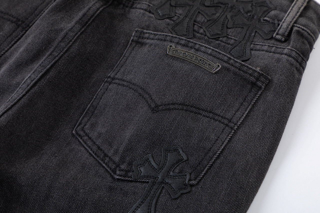 CHROME HEARTS BROWN CROSS PATCH JEANS BLACK Status Shipping