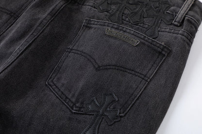 CHROME HEARTS BROWN CROSS PATCH JEANS BLACK Status Shipping