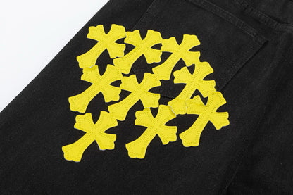 CHROME HEARTS YELLOW CROSS PATCH JEANS BLACK Status Shipping