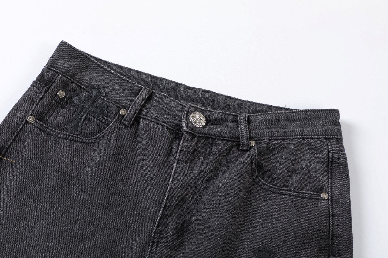 CHROME HEARTS BROWN CROSS PATCH JEANS BLACK Status Shipping