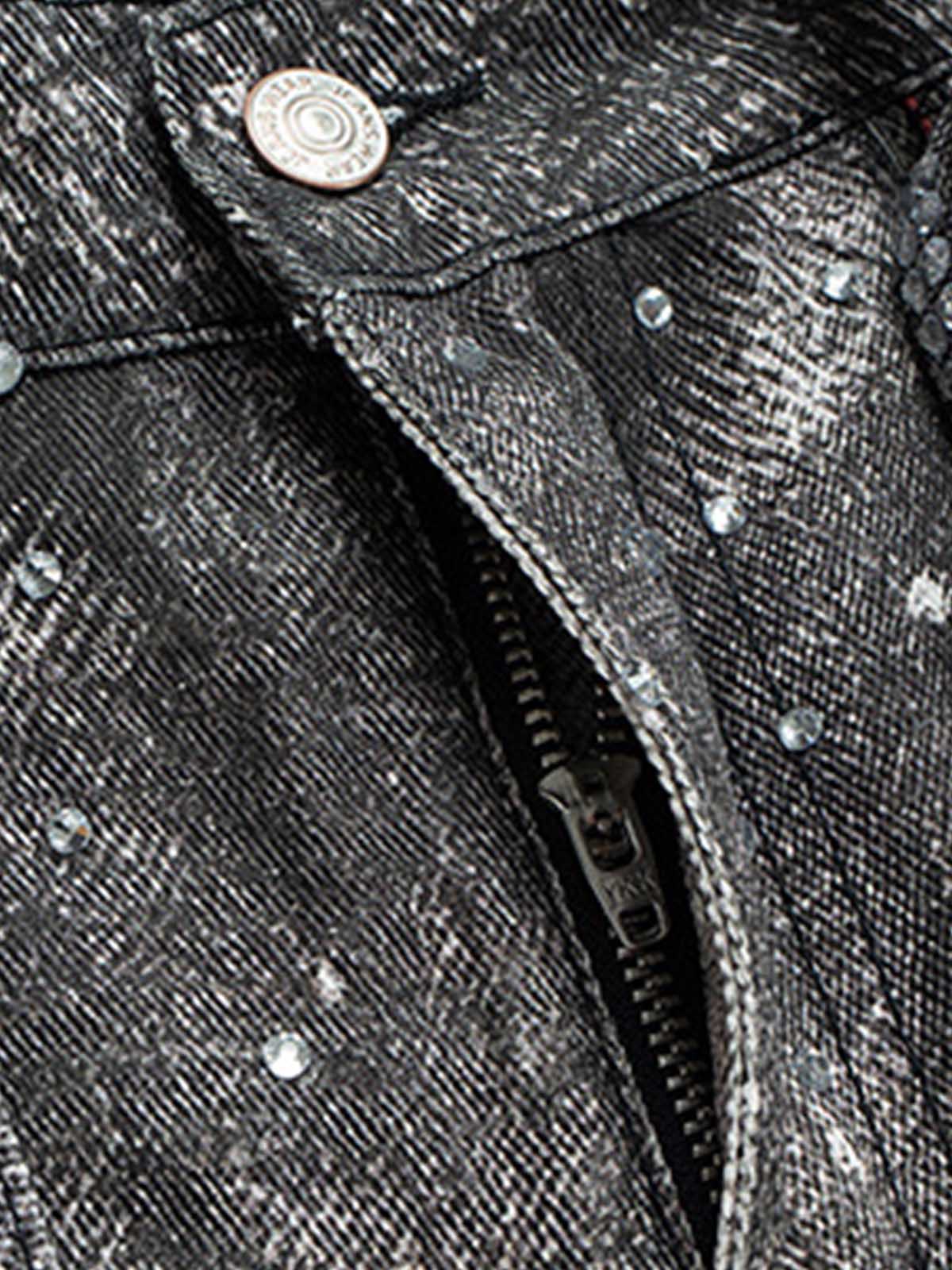 Denim Distressed Belt Diamond Decorated Jeans SP250915KSND