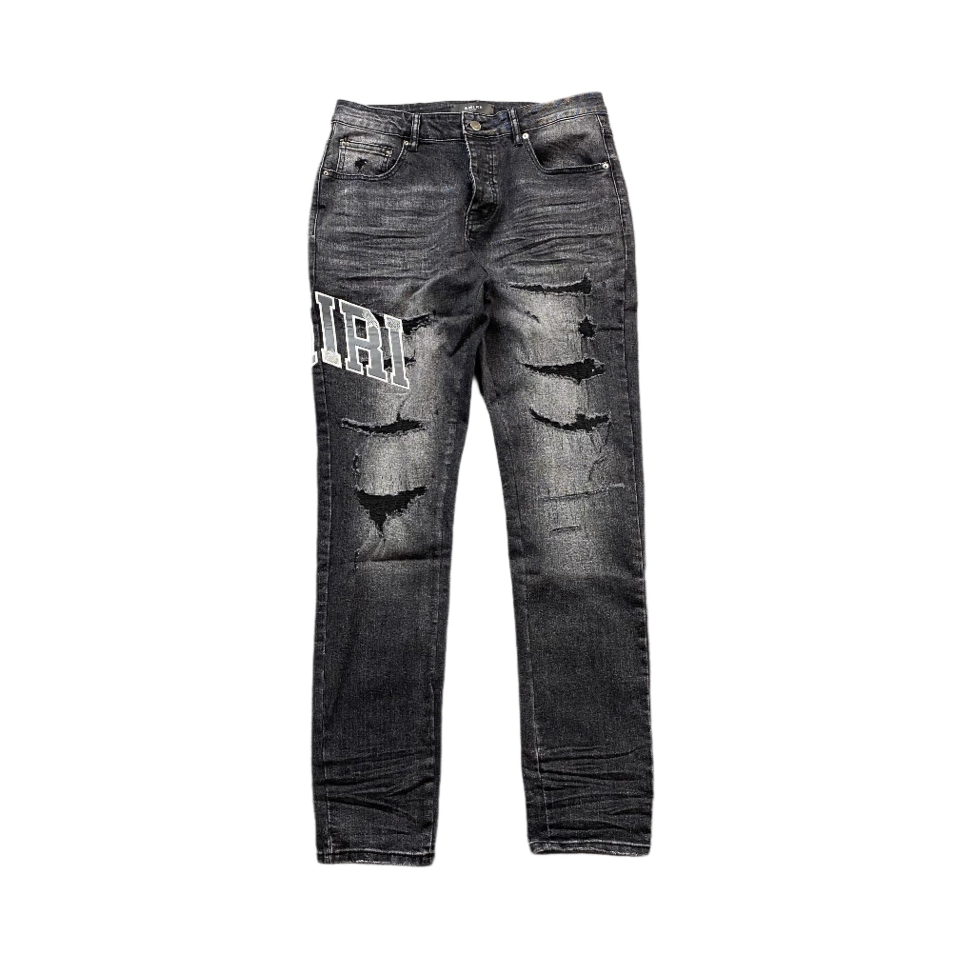 AMIRI VARSITY LOGO REPAIR JEANS Status Shipping