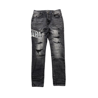 AMIRI VARSITY LOGO REPAIR JEANS Status Shipping
