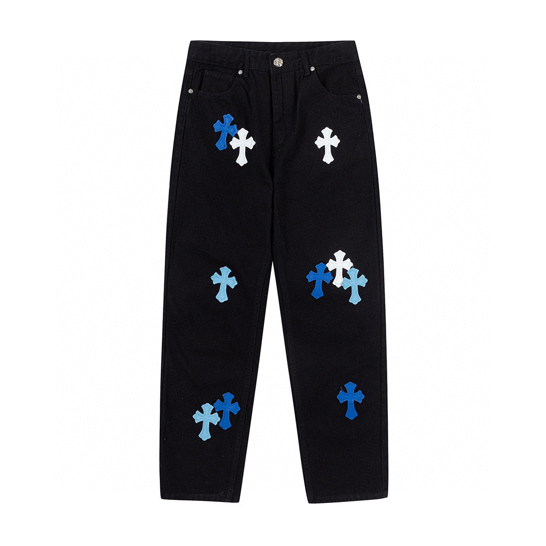 CHROME HEARTS BLUE CROSS PATCH JEANS BLACK Status Shipping