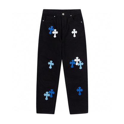 CHROME HEARTS BLUE CROSS PATCH JEANS BLACK Status Shipping