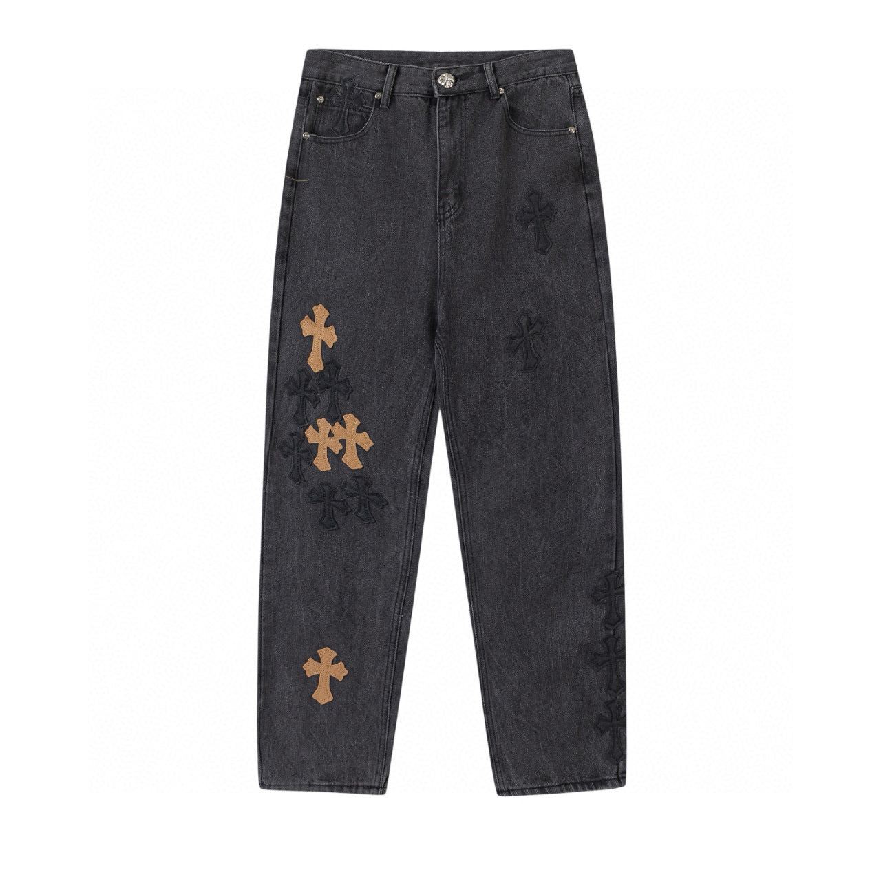 CHROME HEARTS BROWN CROSS PATCH JEANS BLACK Status Shipping